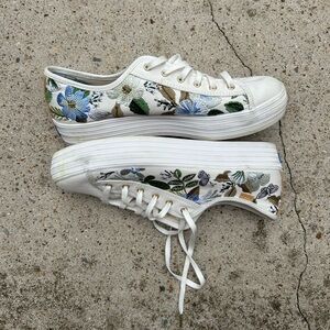 KEDS x Rifle Paper Co. Women’s Triple Kick Sneakers Blue Fields Embroidered 8.5